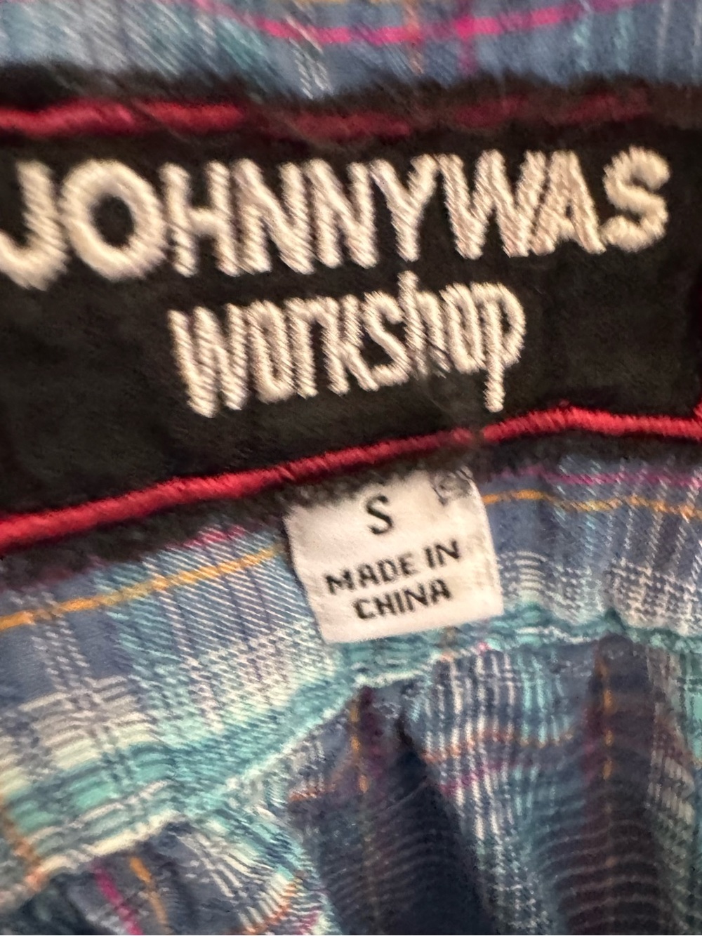 Johnny Was Aimee Blue Plaid Floral Embroidered Short Puff Sleeve Peasant Top S - Picture 11 of 12